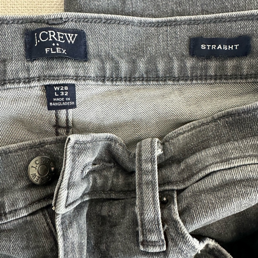 JCrew Straight Flex Jeans, Gray, Mens 28w, 32l